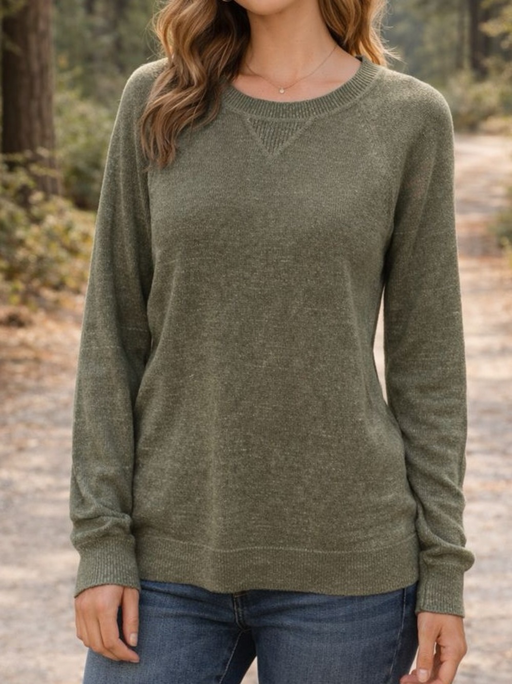 L.L. Bean Women’s Green Classic Crew Neck Organic Cotton Sweater Gorpcore